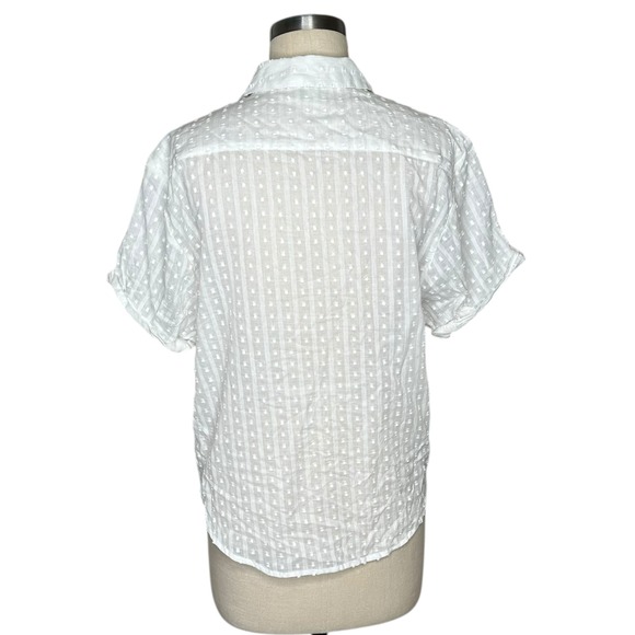LUCKY BRAND White Textured Swiss Dot Short Sleeve Button Up Blouse Top Women's M - Picture 3 of 6